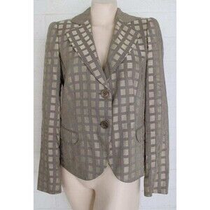 Giorgio Armani Le Collezione 6 Taupe Windowpane Check Linen Blend Blazer Jacket